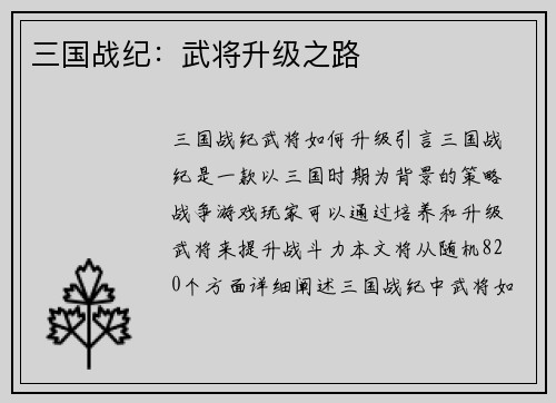 三国战纪：武将升级之路